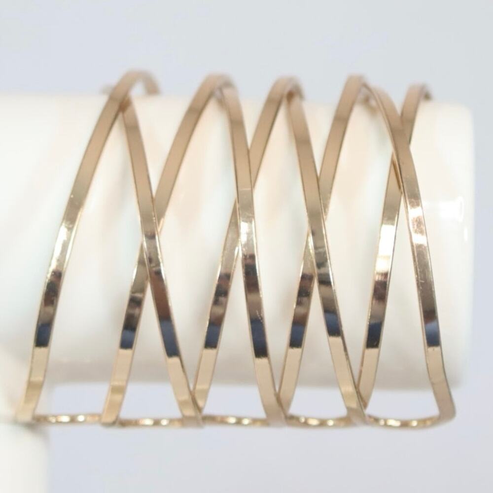 💎Ultra Wide Cuff Bracelet Criss Cross Gold Tone Metal